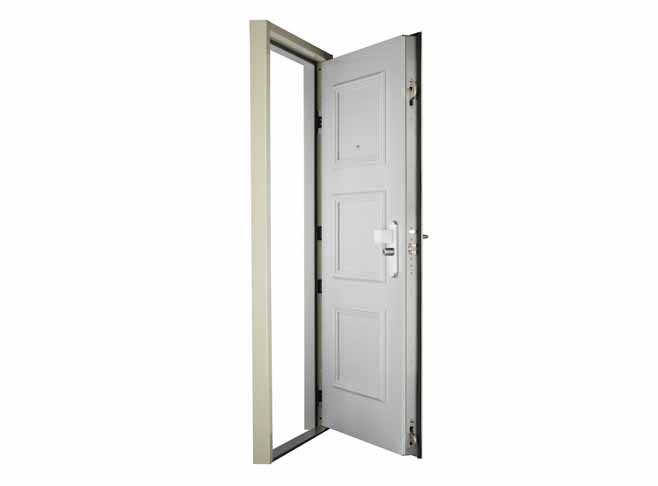 Bloc porte blindée sur fond blanc